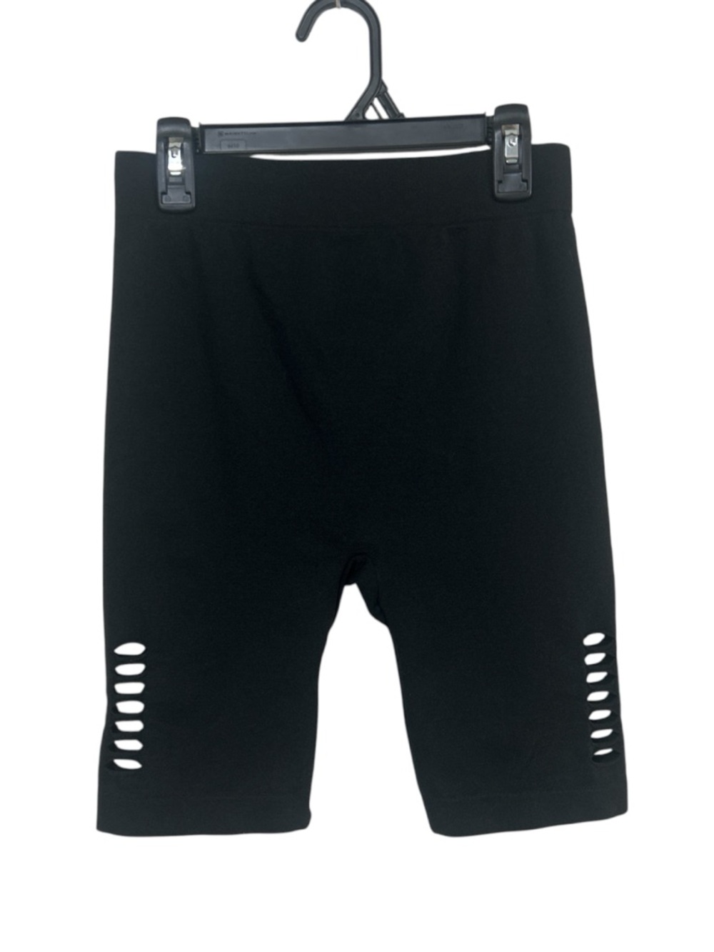 OPPA! Black Laser Cut Out Biker Shorts Stretch Athleisure High Waist L/XL